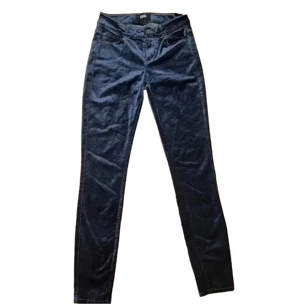 Paige Midnight Blue Velvet Skinny‎ Jeans Size 24